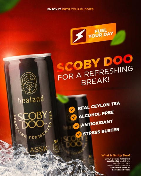 SCOBY DOO is a fermented sparkling tea made from pure Ceylon black tea with the function of a Symbiotic Culture of Bacteria and Yeast (SCOBY).
